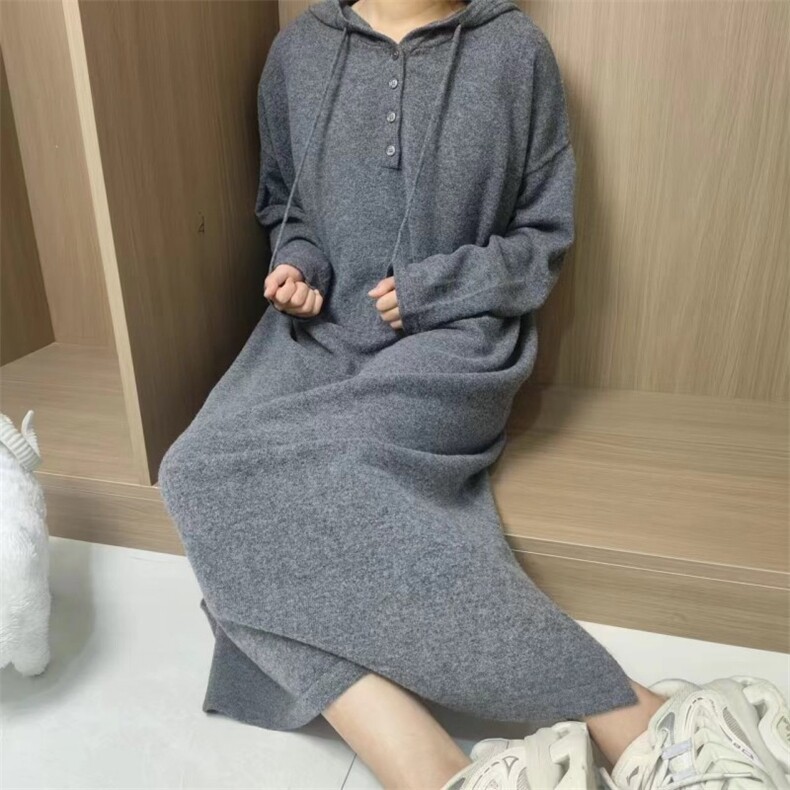 时尚宽松连帽大码长裙女装羊毛衫显瘦百搭舒适保暖毛衣裙,女装羊毛衫,泰沅羊绒