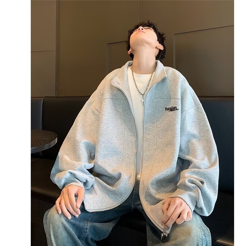 秋季新款开衫卫衣男美式复古简约休闲宽松拉链卫衣外套 WT03-p48图片