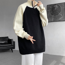8XL-M半拉链立领毛衣外套男针织衫慵懒拼接插肩袖线衣MY19001P78，男装针织衫/毛衣，电商B312