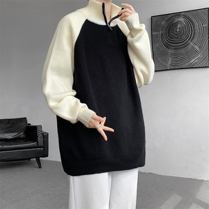 8XL-M半拉链立领毛衣外套男针织衫慵懒拼接插肩袖线衣MY19001P78图片