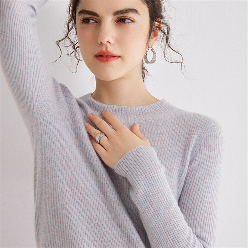 女士金丝抽条半高领羊绒衫羊绒柔软舒适,女装羊绒衫,蚂蚁派对工厂直营店