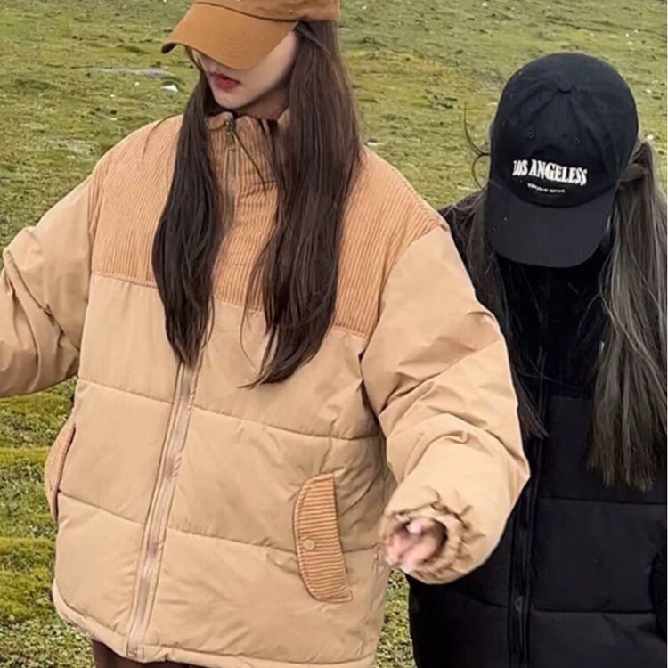 灯芯绒拼接棉服情侣女冬季2025新款宽松oversize棉衣加厚短款外套,男装棉衣,星座218-8