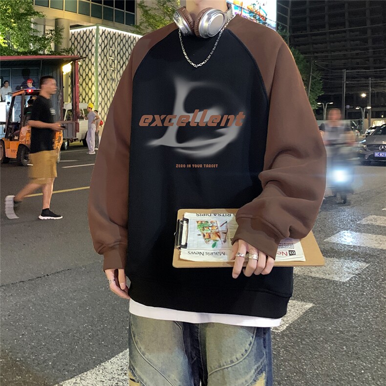 港风新款秋季时尚百搭宽松圆领潮流字母印花卫衣WY610P40控58,男装卫衣,电商A268A