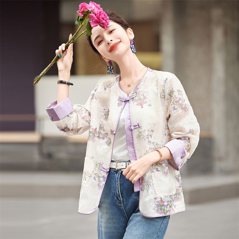 新中式外套女春夏小个子宽松薄款减龄漂亮洋气刺绣盘扣防晒衣,女装防晒衣,难舍钰依