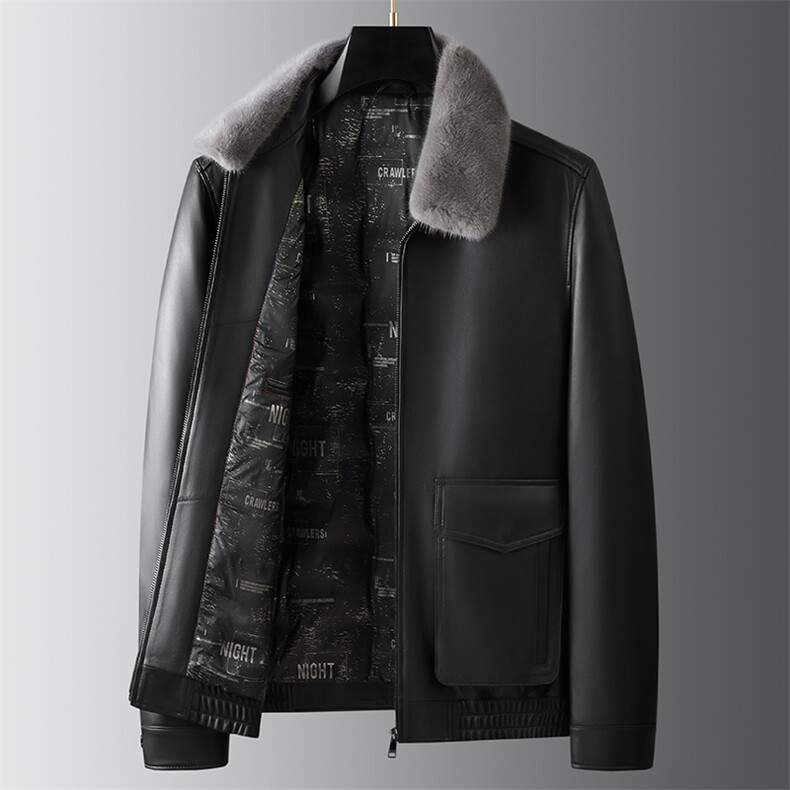 冬季新款海宁羽绒服男鹅绒皮衣加厚绵羊皮外套水貂毛领P1050图片