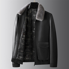 冬季新款海宁羽绒服男鹅绒皮衣加厚绵羊皮外套水貂毛领P1050，男装皮衣，电商B360