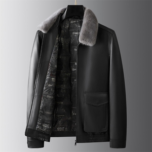 冬季新款海宁羽绒服男鹅绒皮衣加厚绵羊皮外套水貂毛领P1050图片