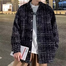 小香风编织格子高级感外套男秋冬胖子大码高街潮ins夹克，男装夹克，星座1210-1