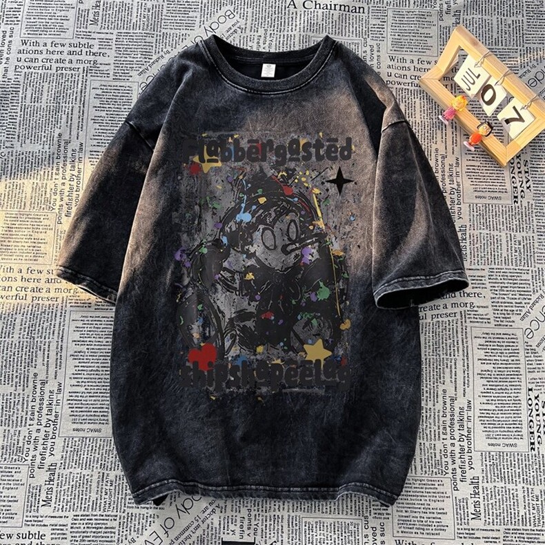 2025新款美式匹诺曹印花大码青少年水洗短袖XZ517A-3-AQ013T-P38图片