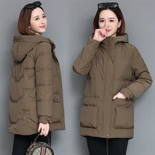 时尚保暖中长款连帽棉服显瘦修身冬季女装外套，女装棉衣/棉服，雪樱依海
