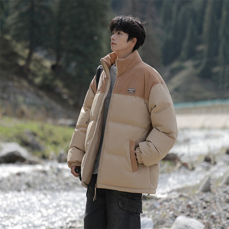 冬季青少年灯芯绒立领拼接外套休闲百搭面包服棉服5302-P78,男装棉衣,电商B306