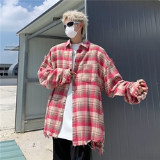 格子衬衫新款男长袖秋季情侣流苏毛边设计感衬衣外套CW1376，男装衬衫，星座1116A-1（原606A）