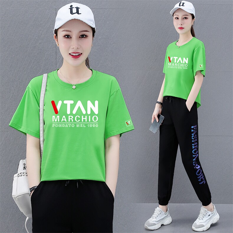 燕颉薄款纯棉短袖运动服套装女夏季2023新款妈妈跳舞休闲两件套,女装套装/套裙,燕颉服饰