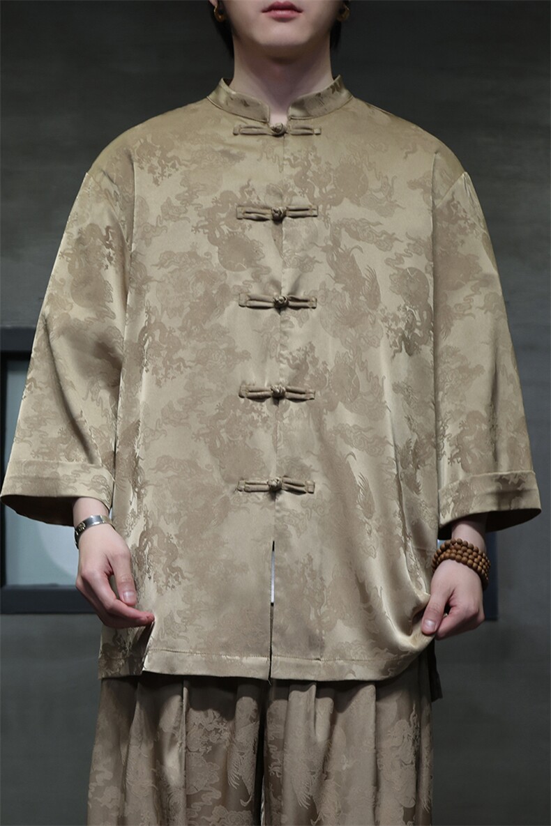风新中式七分袖衬衫立领大码男士上衣CS100-P55,男装衬衫,电商A008