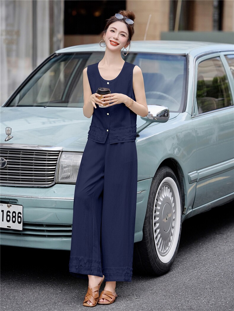 2025夏装新款时尚刺绣木耳边拼接两件套,女装套装/套裙,曼琳思菲
