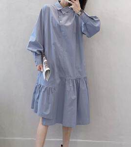 长袖连衣裙衬衫领，女装连衣裙，江南俏之羽