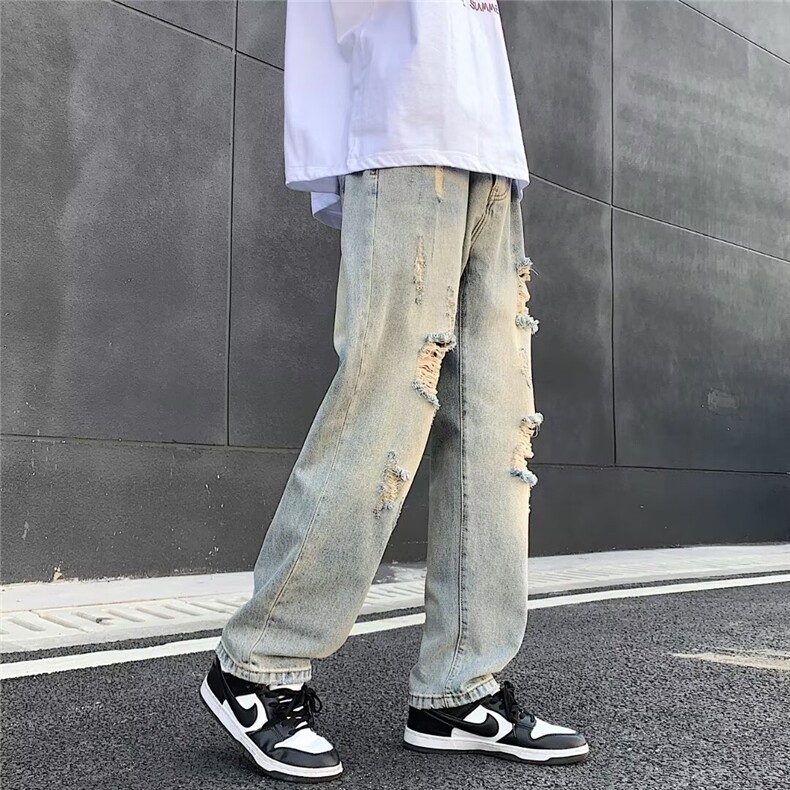 高街vibe风直筒割破洞牛仔长裤hiphop男女休闲裤N09046-P45,男装牛仔裤,星座308B-1