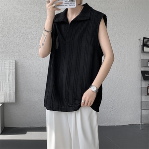 8XL-M 夏竖条纹纯棉背心男韩版宽松坎肩休闲运动午休T恤肌理DX333图片