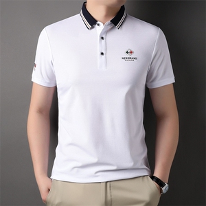 丝光棉短袖T恤男士polo衫中年商务2023夏季新款休闲半袖翻领男装图片