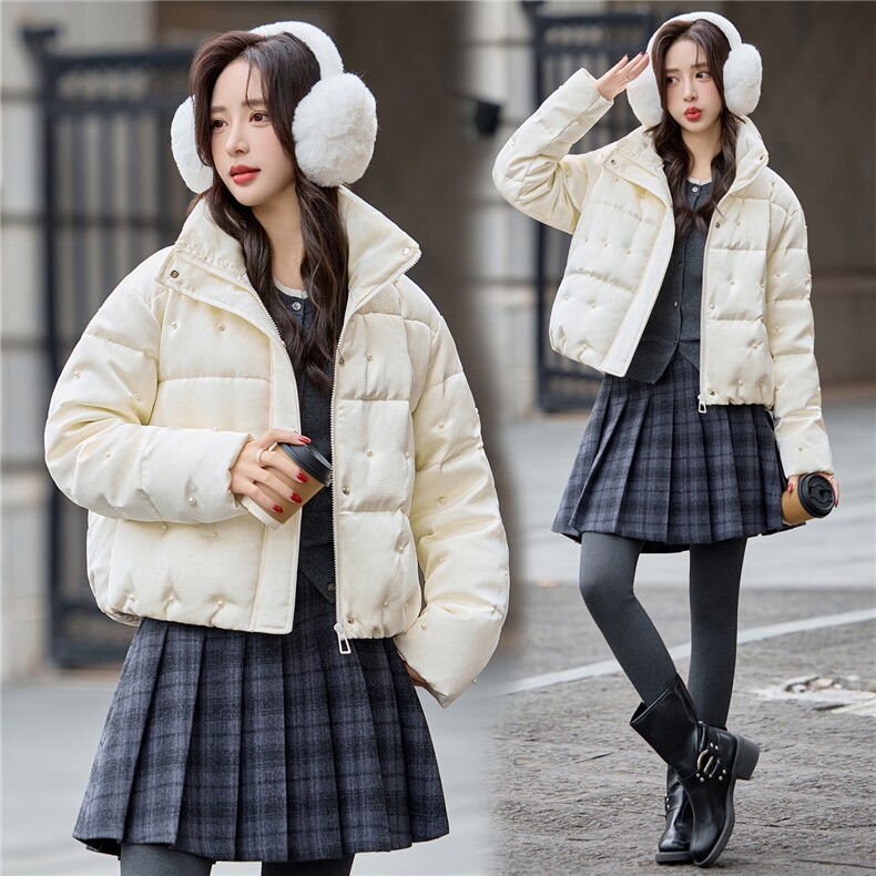 bao款现货重工钉珠立领短款羽绒服女2026冬季新款韩版小个子外套,女装羽绒服,难舍钰依