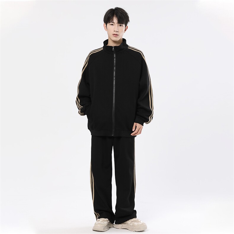 拼色三条杠撞色开衫卫衣大码宽松休闲立领外套W4602-P52【特价】,男装卫衣,电商A007