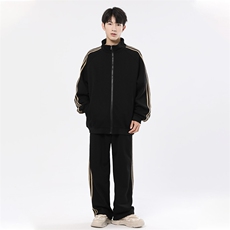 拼色三条杠撞色开衫卫衣大码宽松休闲立领外套W4602-P52【特价】，男装卫衣，电商A007