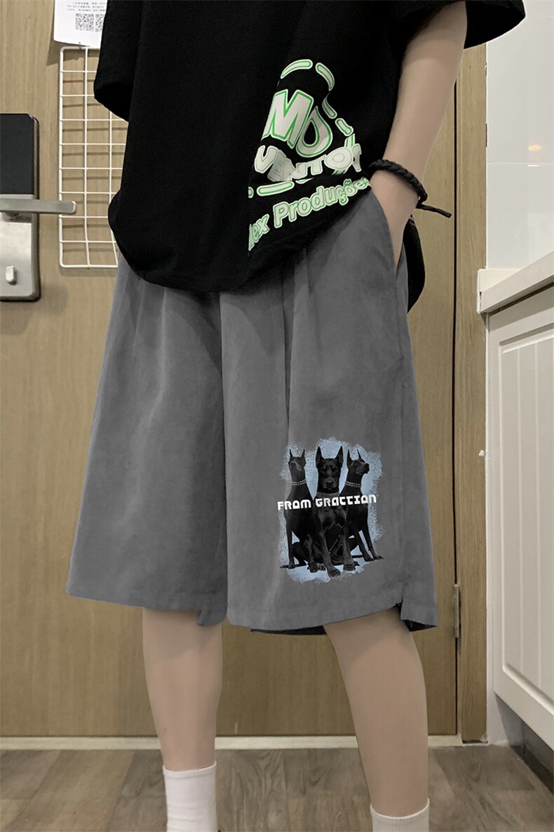 港风夏季新款宽松桃皮绒印花纯色运动裤男女短裤K6106P25控38,男装牛仔裤,电商A268A