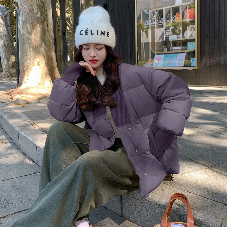 独特漂亮超好看v领短款羽绒服女冬2024年新款小众多巴胺黄色外套,女装羽绒服,浙宝305