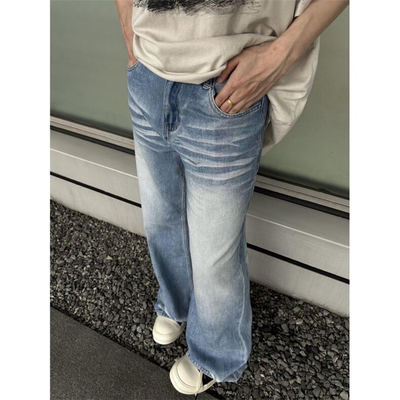 现货!港风新款2025潮流百搭直筒宽松大码牛仔裤松紧腰NZ6156-P40，男装牛仔裤，星座1103-2
