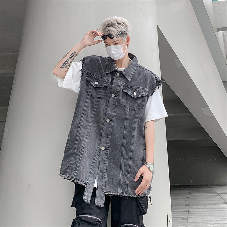牛仔背心马甲外套男女款秋季日系宽松工装复古马夹坎肩MJ20-P55,男装背心/马甲,星座308B-1
