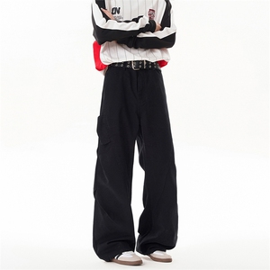 B221 美式ins高街斜切宽松直筒洗褪工装牛仔裤 LK25602-特P50控98图片