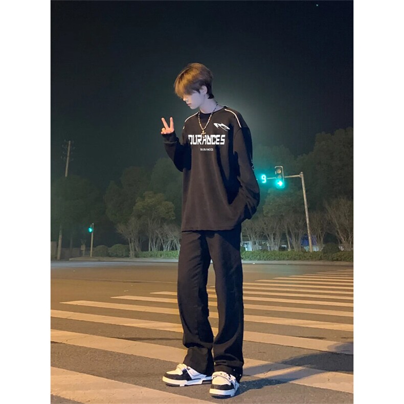 cleanfit裤子高街vibe纯黑色牛仔裤男款夏季修身直筒弹力微喇叭裤,男装牛仔裤,星座310A-4