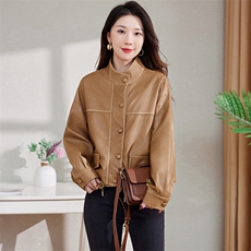 现货B款高级感机车短外套女2024秋季新款宽松显瘦小众设计上衣，女装皮衣，江南女神