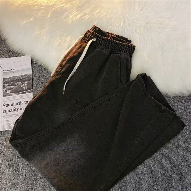 美式复古刺绣设计牛仔裤子男宽松直筒百搭休闲裤男L81266-P45,男装休闲裤,星座1008