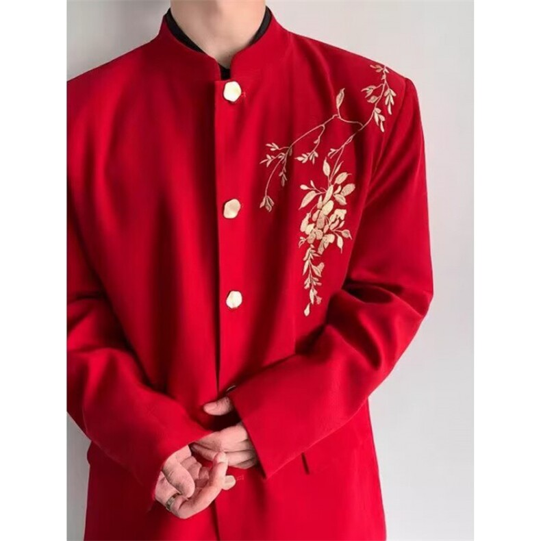春秋新中式刺绣立领中山装西服外套男复古痞帅西服  XZ23图片