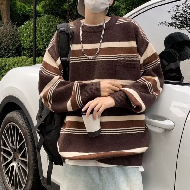 条纹毛衣男秋冬季慵懒风打底针织衫上衣2024新款潮牌7115-P39,男装针织衫/毛衣,星座1109-3