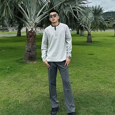 春秋季日系简约风半拉链圆领长袖T恤男运动宽松休闲华夫格打底衫，男装T恤，星座506A