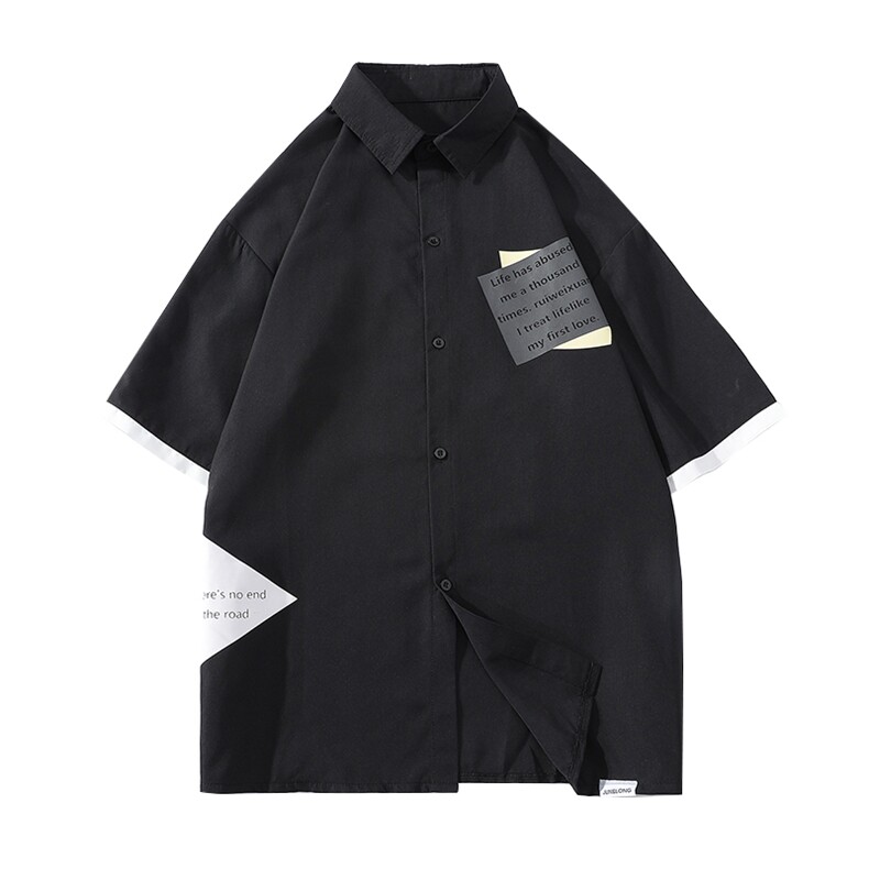 货足7XL-M2023夏季新款美式假两件短袖衬衫ins潮半袖加肥加大码,男装衬衫,钱塘717(原712)