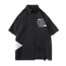 货足7XL-M2023夏季新款美式假两件短袖衬衫ins潮半袖加肥加大码，男装衬衫，钱塘717(原712)