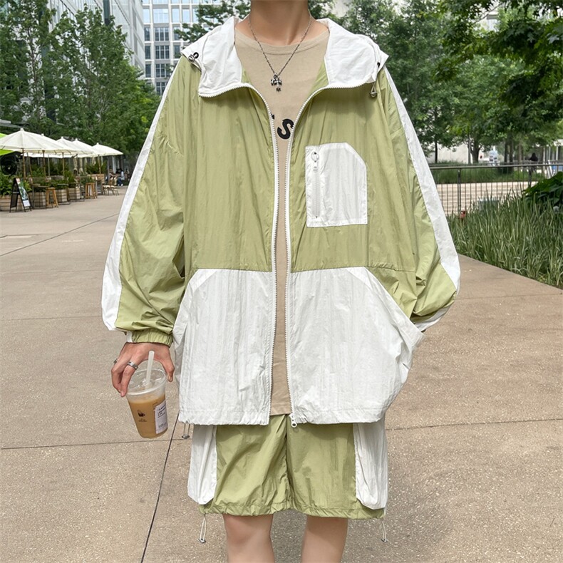 夏季夹克衫防晒服套装运动风撞色时尚防晒衣男XZ514-2-1610-P98,男装防晒衣,星座514-2(原B239)