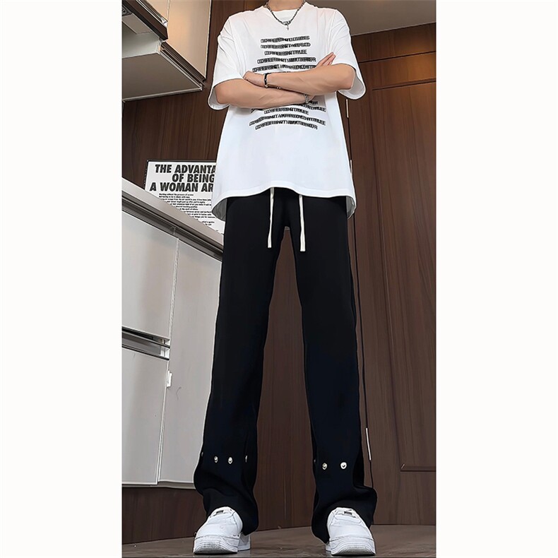 数据款夏季冰丝西裤小众百搭微喇铆钉纽扣排扣冰丝裤子K2411-P50，男装西裤，电商A062