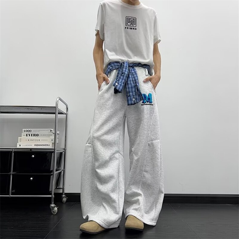 拼接格子裙摆结构设计卫裤男女美式复古慵懒风拖地伞兵裤潮,女装休闲裤,星座1210-1
