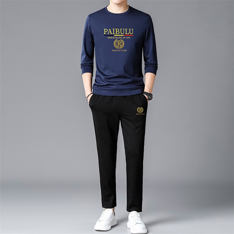 时尚运动服套装男士春秋季新款潮牌宽松休闲圆领卫衣长裤子两件套,男装休闲套装,电商B212（原钱塘6029）