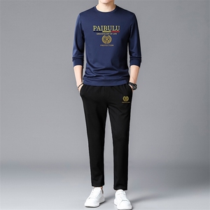 时尚运动服套装男士春秋季新款潮牌宽松休闲圆领卫衣长裤子两件套图片