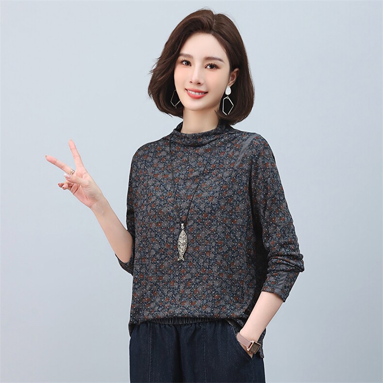 时尚印花高领长袖卫衣修身显瘦保暖女装上衣,女装卫衣/绒衫,叶笙衣