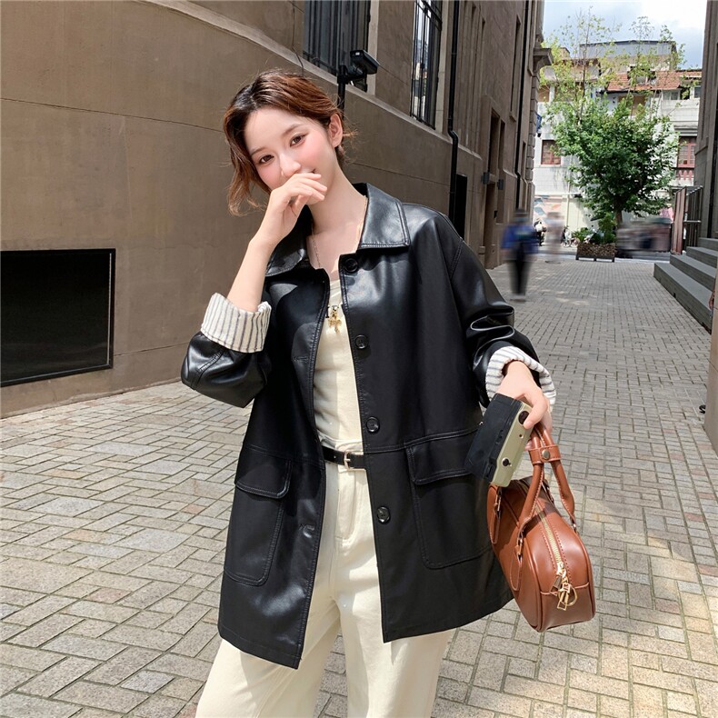 2025新款时髦复古夹克秋季女潮皮衣外套223-1385,女装皮衣,欣美人