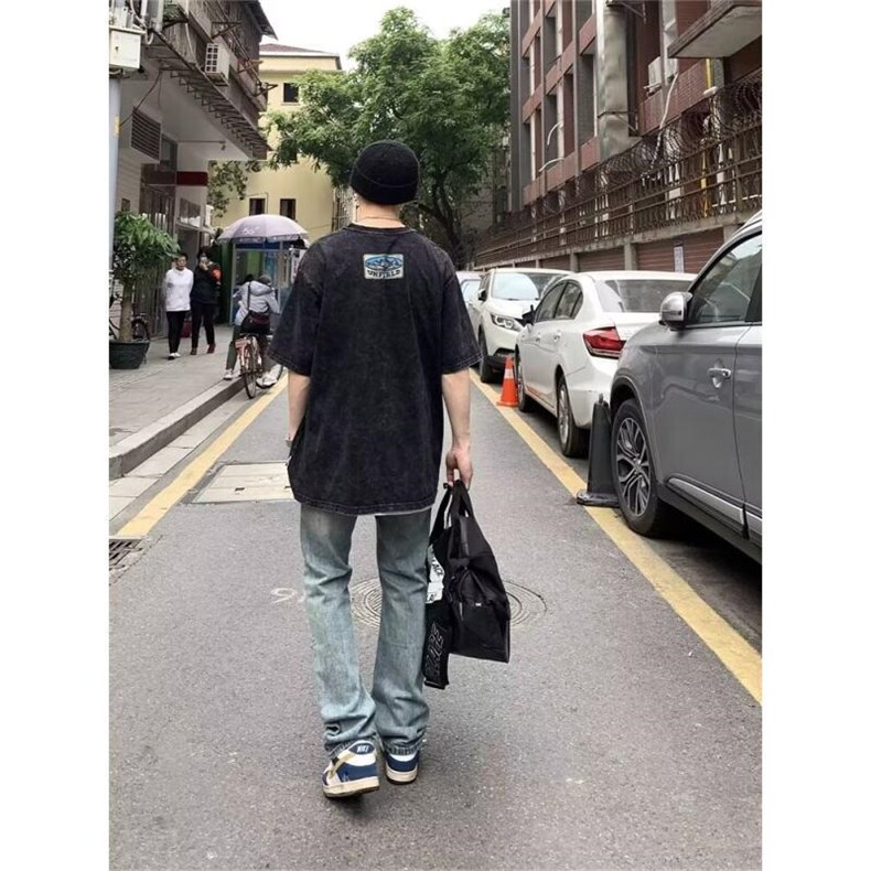 美式水洗裤子高街复古破洞牛仔裤男春季直筒宽松乞丐裤NTG37-P40,男装牛仔裤,星座302B