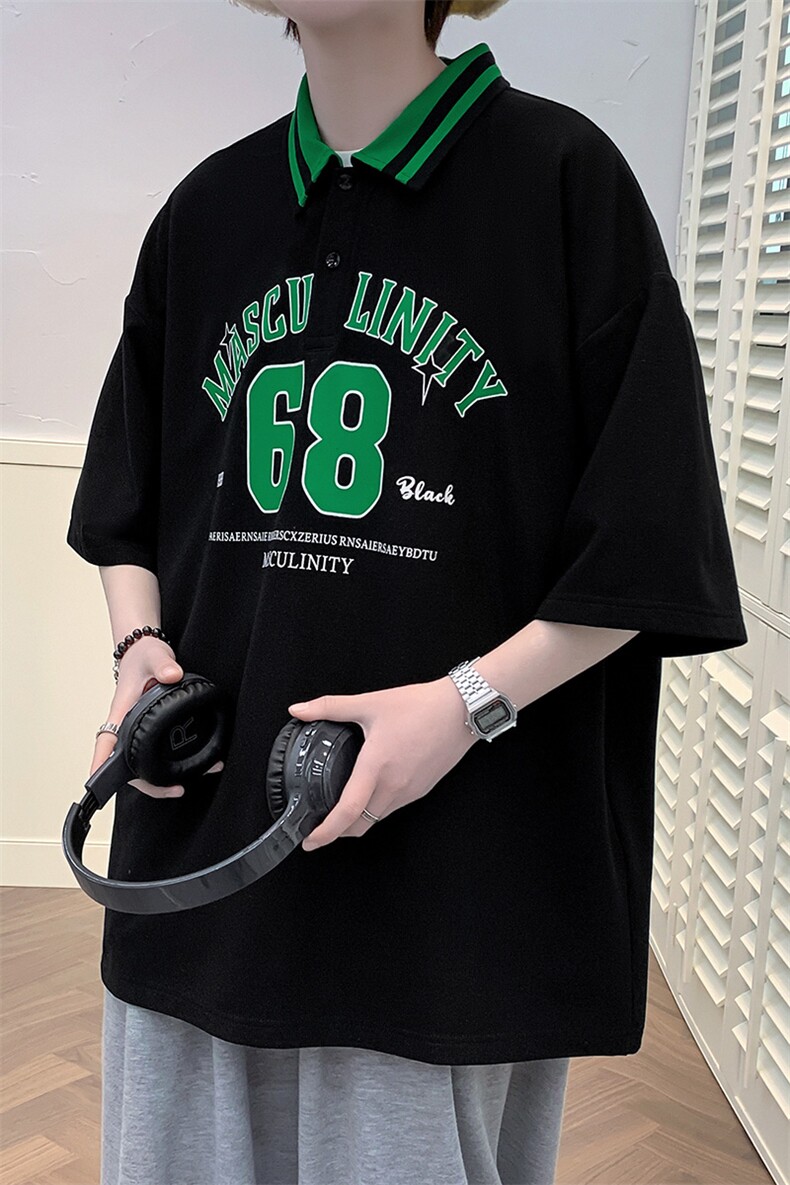 夏装青少年潮宽松翻领Polo衫创意印花短袖T恤男女630-P35控价58,男装Polo衫,电商A441-1