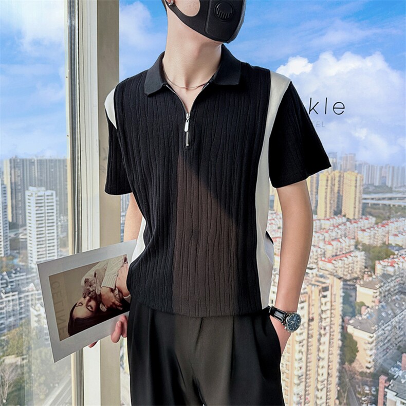 2024夏季新款发型师POLO衫男短袖潮流不对称设计感A368-PL54-P60,男装Polo衫,电商A368
