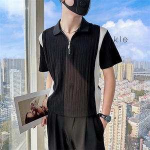 2024夏季新款发型师POLO衫男短袖潮流不对称设计感 A368-PL54-P60图片
